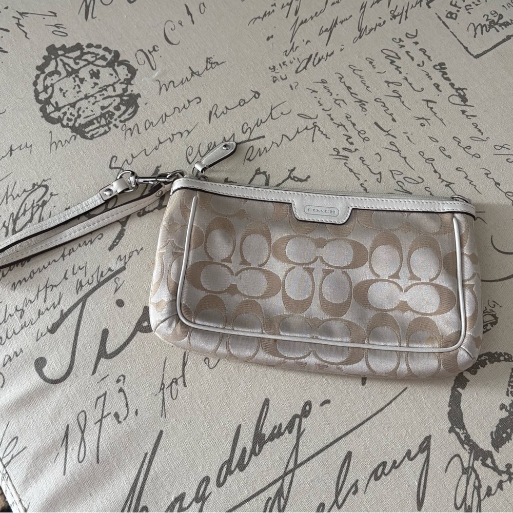 Coach Signature Beige Wristlet Clutch